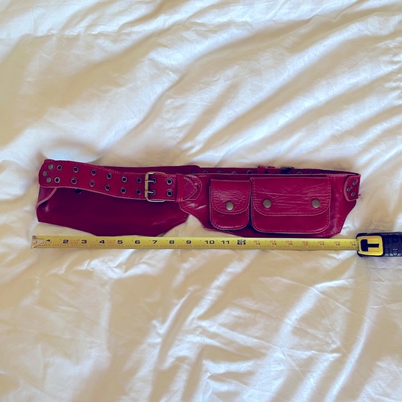 🩷HP🩷 Red Leather Festival Belt Bag, 6 pockets Adj 34” - 38” - Picture 6 of 8